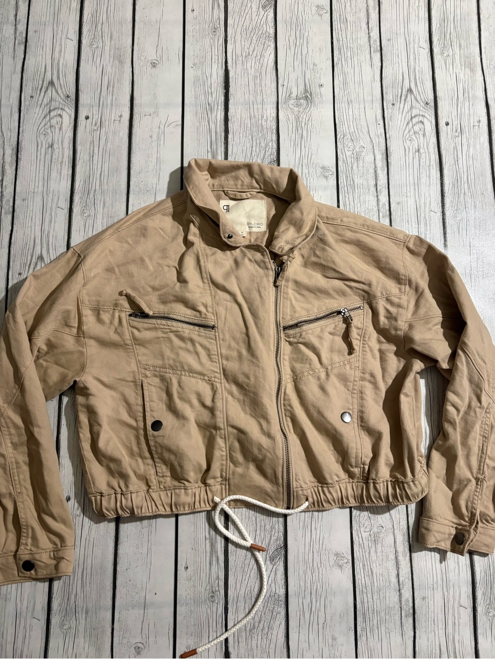 Pilcro Tidal Moto Utility Cropped Jacket Brown Full Zip Field Womens Sz M